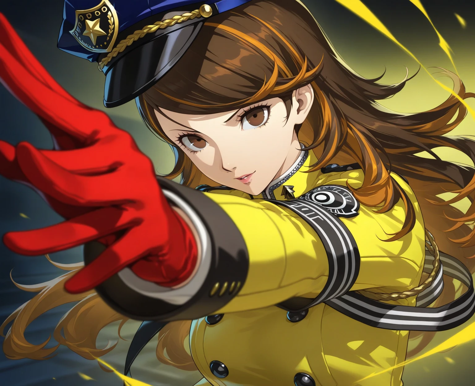 Imagen ultra detallada, Anime-style woman, manga, ultra detallada, estilo Shingo Araki, with dark brown hair, con traje futurista, On neon streets