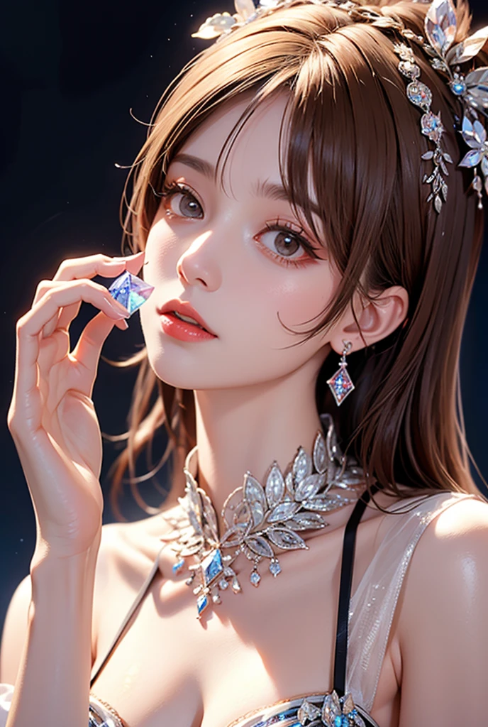 beautiful white girl, rosy cheeks, makeup, big eyes, sharp nose, glossy red lips, big round breasts, pure white bright shining skin, beautiful girl sleeping on her back,