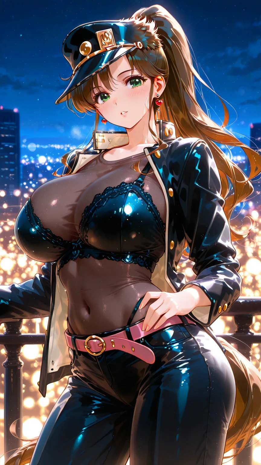 a super heroine brunette very embarrassed in the street. She has scratches. her costume is torn. we see a   through a tear in her costume and her panties through her tattered skirt. his cape is in tatters