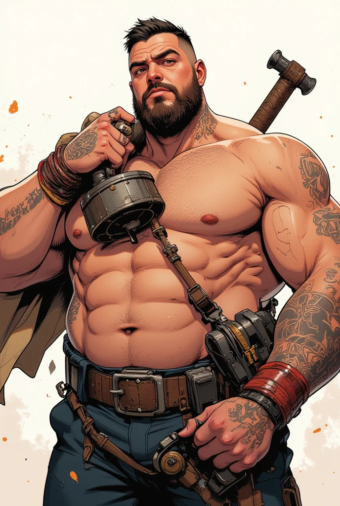 (1man, Popeye the sailor man), (extremely detailed CG unit 8k wallpaper),(master part), (best quality), (ultra detail), (best illustration),(style of Dan Mumford), cowboy shot, (Sharp eyeliner, ombre, detail eyes:1), dark tavern interiors background, ,break , (salvagepirateworld), upper body,