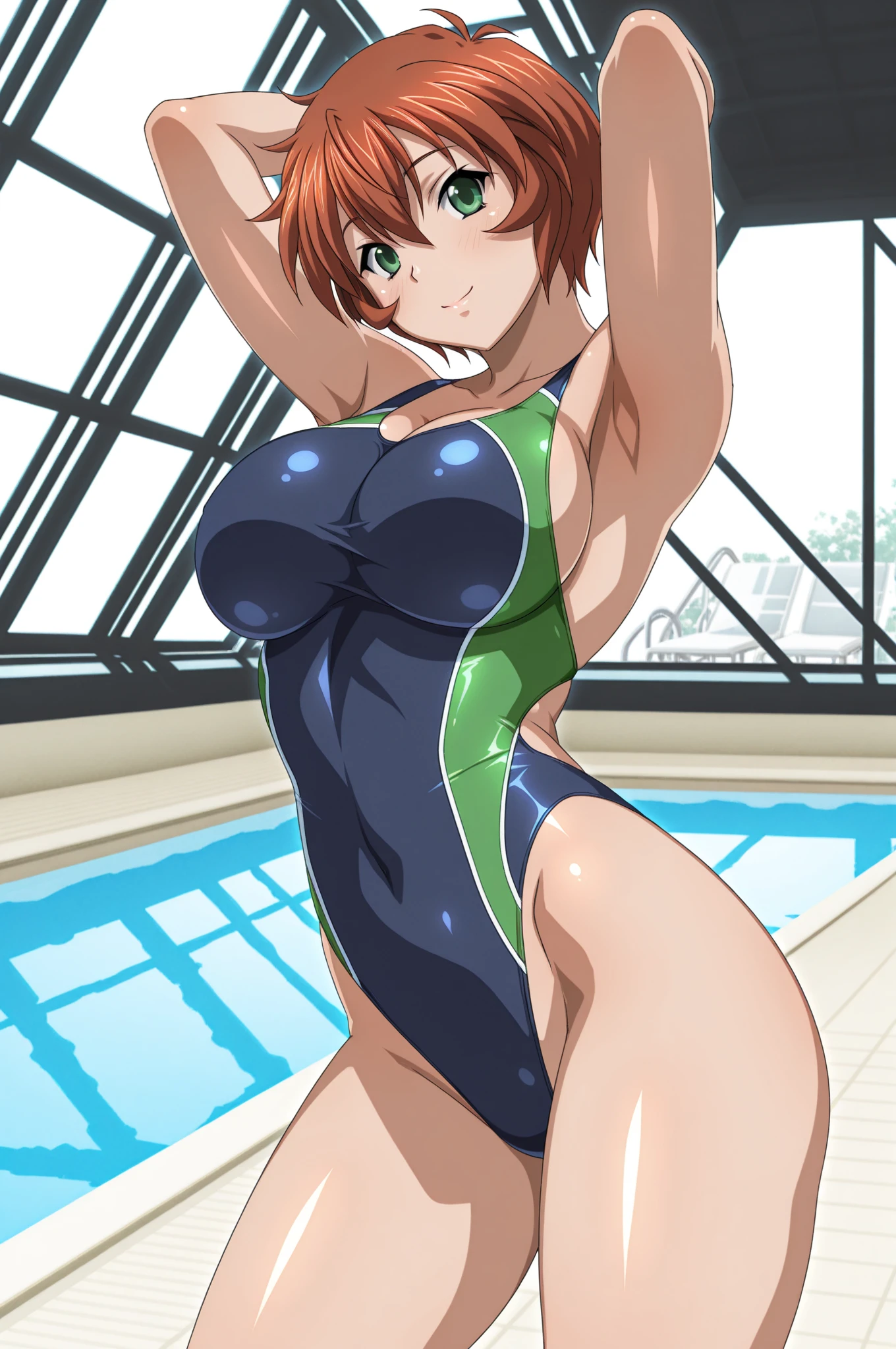 (Hyperrealistic), (illustration), (high resolution), (8K), (Extremely detailed), (Best Illustration), (Beautiful detailed eyes), (Best quality), (Ultra-detailed), (Masterpiece), (the wallpaper), (Photorealistic), (Natural light), (rim lit), (Detailed face), (Highly detailed realistic skin textures), (Anatomically correct), (Solo), (1 girl), (high detailed realistic hair), (Blue hair:1.2), spiked hair, (Heterochromic eyes), (detailed green eyes), (Small moles under the eyes), (Realistic ???????????:1.???????posed ???????:1.3), (Long legs), (Slender abs), (Dynamic pose), (Closed mouth:1.3), (Track and field suits), (Sheer clothes:1.5), ????,nakeness，???? lower body，???? ???????，Camel toes，athlete