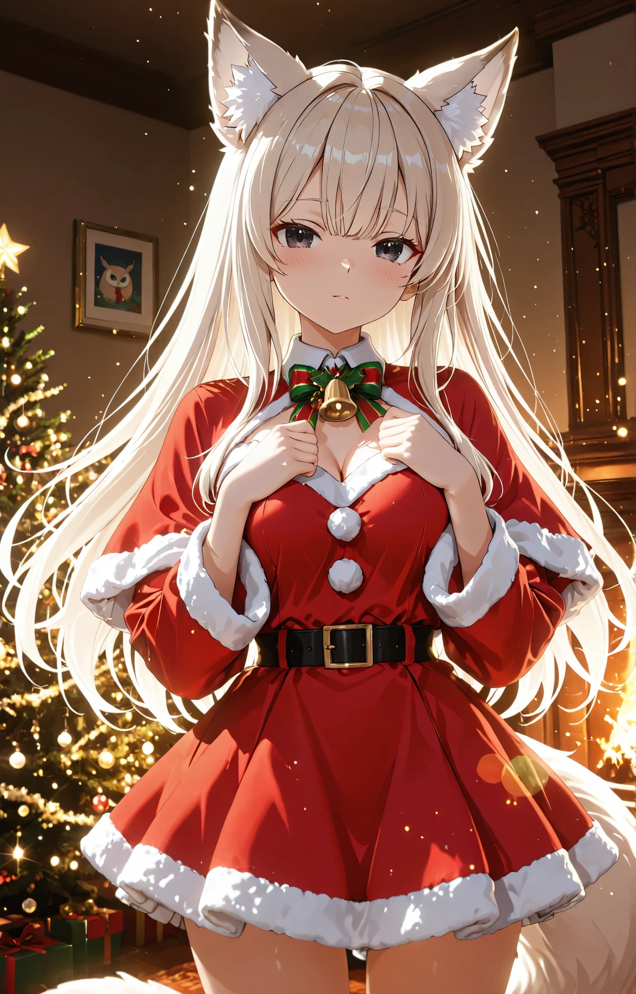 (fox耳の少女:1.2)、アニメのgirl ,girl ,platinum blonde hair、dark eyes 、detailed eyes 、pretty face,Santa cosplay, anime style4K, Christmasツリー、
soft expression、long hair, dramatic lighting、high contrast 、Snowy Night、Christmas、
Lens Flare、
top quality, HD model, Ultra High Accuracy, 3d rendering, ultra sharp、
,,BREAK, 16K resolution,masterpiece,Extremely Detailed,ultra high definition,Super High Definition,anime style , detailed eyes ,detailed face, ,HDR ,clear line , Detailed Background、fox、Rabbit、owl