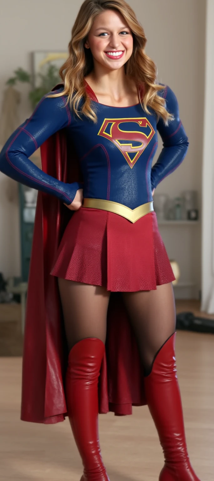 No background、(((Beautiful legs in black tights.)))、(((Legally express the beauty of your smile)))、((((Make the most of your original images)))、(((Supergirl Costume)))、(((Beautiful short bob hair)))、(((suffering)))、(((Please wear black tights....、Wear red boots)))、((Best image quality、8k))、((highest quality、8k、masterpiece:1.3))、(((Preserve background )))、Sharp focus:1.2、Beautiful woman with perfect figure:1.4、Slim Abs:1.2、Wet body:1.5、Highly detailed face and skin texture、8k