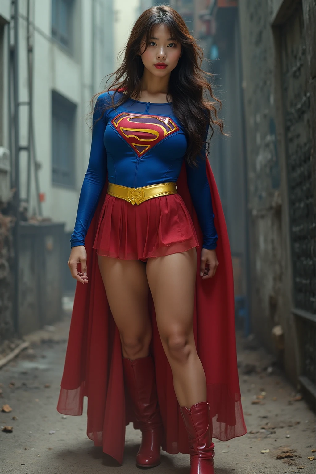 No background、(((Beautiful legs in black tights.)))、(((Legally express the beauty of your smile)))、((((Make the most of your original images)))、(((Body-hugging Supergirl costume)))、(((Supergirl Costume)))、(((Beautiful Hair)))、(((suffering)))、(((Please wear black tights....、Wear red boots)))、((Best image quality、8K))、((Highest quality、8K、masterpiece:1.3))、(((Preserve background )))、Sharp focus:1.2、Beautiful woman with perfect figure:1.4、Slim Abs:1.2、Wet body:1.5、Highly detailed face and skin texture、8K