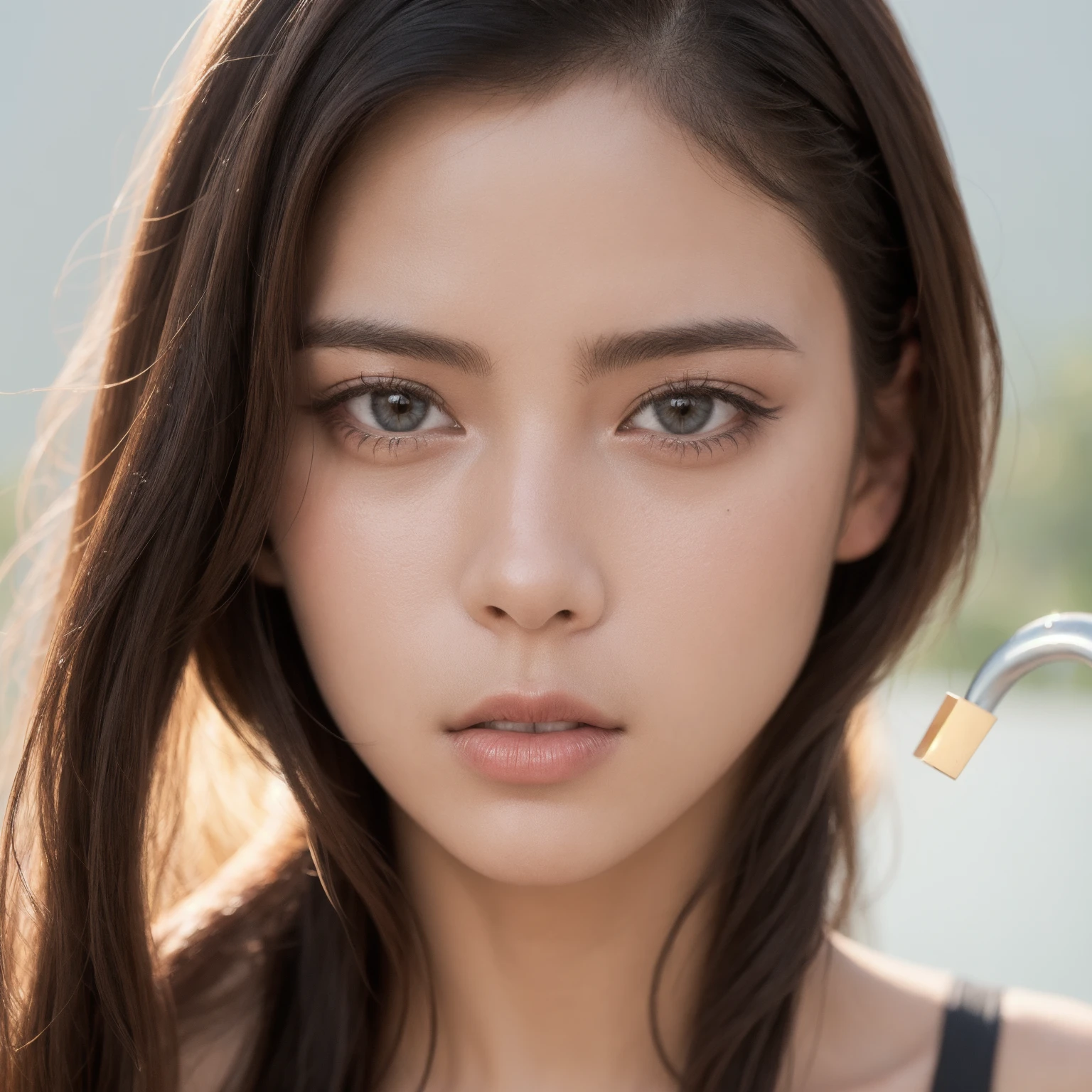 Taking portraits with film, 1 girl,  shoulders, Shoulder length wavy hair, quiet, quiet, (Eyes with realistic details, The skin texture is natural., Realistic  details), Stunning soft light, depth of field, Bokeh, lively details, exquisite details, Exaggerated, 35mm film, Blurry