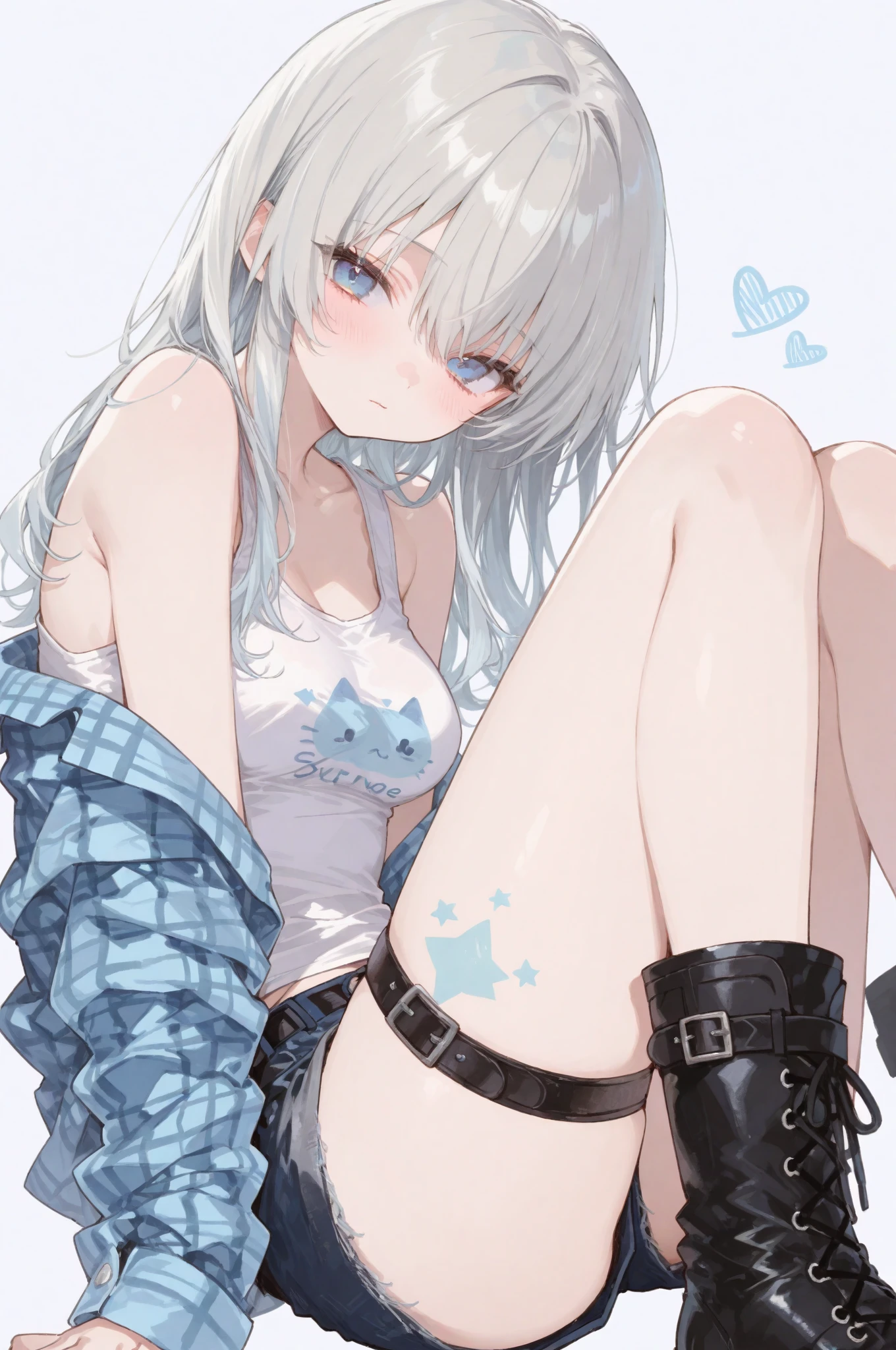 A cool girl with a  belly button, thin legs, wearing calf-length socks and boots, her body is numb from the electricity and she can't move, her eyes are closed and she's screaming, she's sweating