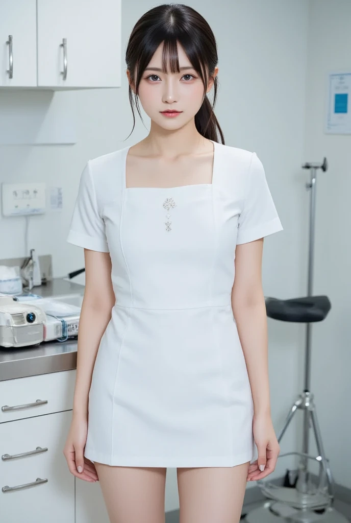 (Realistic: 1.6), (Soft Focus: 1.5), Sleeping Girl, sixteen years old, Realistic,((Nurse Uniform))、A detailed eye、Beautiful lashes、 Detailed, masutepiece, Smooth skin, shiny short twin-tailed brown hair, Soft lips, Rich lighting, Room lighting, [[, ]], (Solo), sexypose, , (female ), (Slim legs)、beautiful thin constriction、((超A high resolution:1.6))