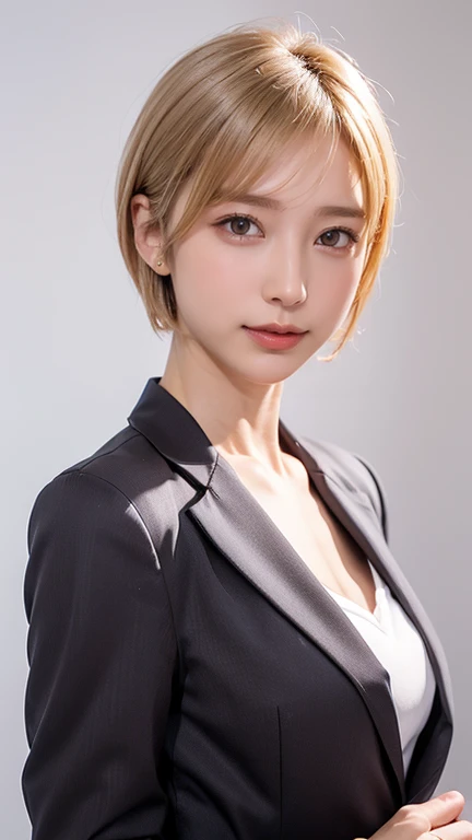 , (RAW Photos, Highest quality), (Realistic, photo-Realistic:1.3), masterpiece, Very delicate and beautiful, Very detailed, CG, Unity , 2k wallpaper, wonderful, In detail, A light smile, Very detailed CG Unity 8k wallpaper, Large file size, Very detailedな, High resolution, Absurd, Soft Light, (((Medium Hair:1.3), Short bangs, NovaFrogStyle)), Beautiful detailed girl, Detailed fingers, Very detailed eyes and face, Beautiful and detailed nose, Beautiful details, Long eyelashes, Light on the face, ((Cowboy Shot)), Show Viewer,((Office Suits:1.5)), One Girl, cute, young, Adult face, (sexy:1.3),  Realistic face, Realistic body, Beautiful thigh detail, 