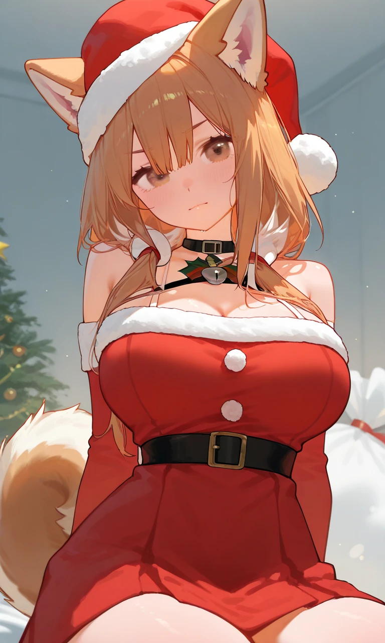 Perfect and round ??????? ((bust-92cm)) ((waist-60cm)) ((????-88cm)), 1 mature woman, (("hair compliments medium light red with long and quite voluminous locks)) ((milf woman cute and beautiful)), double eyelids, detailed eyes, hyper-detailed eyes, light effect on the eyes, detailed iris, has an extremely ???? appearance, with incredible ??????? and perfect waist, and an extremely ???? body, red fuzzy strapless short dress with bows on fuzzy, fuzzy dress with belts in celebration of Christmas. She wears red fuzzy gloves, beautiful heavy makeup, cleavage, Christmas tree celebrations ((work -prime, hyper realistic, hyper detailed, best quality, 16k, light effect and shadow on the skin), eyeliner on the eyes, cute expression, happy smile, full and perfect lips, tanned skin, Christmas tree, Christmas lights, beautifully seductive woman, seductive look, seductive pose: 1,2 in love, ???????????, looking back, wall, snow, snowman, leaning on snowpone