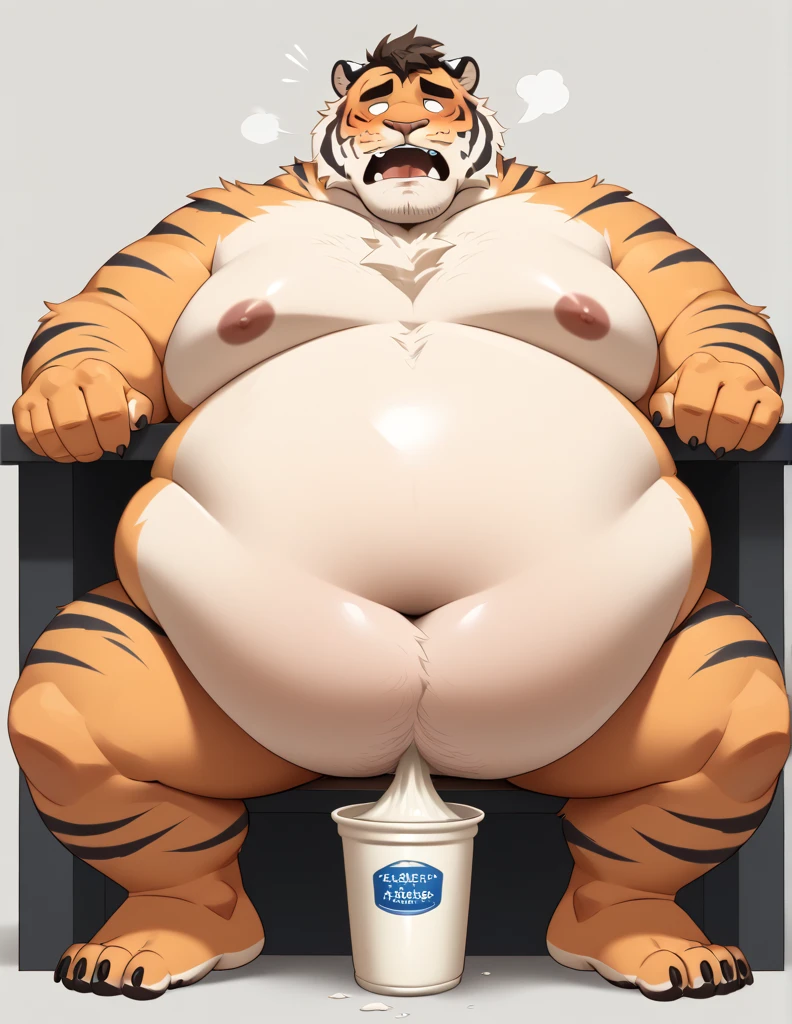 masterpiece, best quality, a morbidly obese anthro tiger boy sitting on the floor in a large test chamber, test chamber, ((impossibly obese, blob, immobile,)), fat obese, tiger, tail,flat ?????, masculine ?????, huge belly, wide ????, (fatfur), hyper fat, (enormous), (((obese))), blob, ((fat rolls, rolls,)), ((hyper obese)), furry,, on the floor, immobile, ((too fat to move)), (sitting on the floor), strechmarks,megafat, furry, fat, obese,fat_rolls, soft, obese, weight_gain, fattening, orange fur, black hair,,, (watercolor), high resolution, intricate details, 4k, wallpaper, concept art, watercolor on textured paper