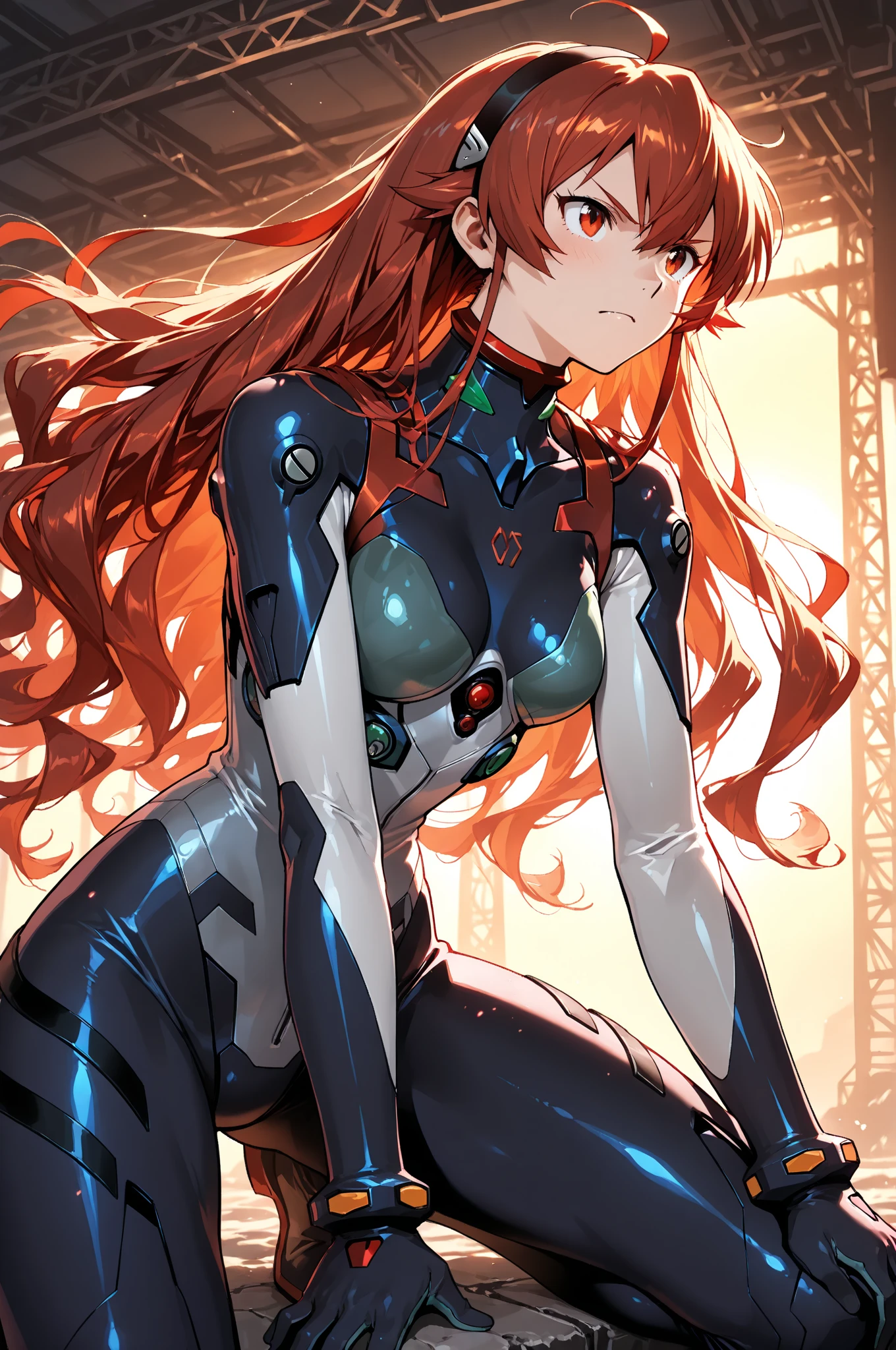 (masterpiece), best quality, expressive eyes, perfect face, Asuka Langley from Evangelion. fantasy, Similar character from anime. offering her , small breast, , perfect , perfect , focos on , micro , , , dynamic pose, asklng1,1girl,long hair,blue eyes,orange hair,whiteplugsuitstyle, asklng1,1girl,long hair,blue eyes,orange hair,test plugsuite, asklng1,1girl,long hair,blue eyes,orange hair,red plugsuit, asklng1,1girl,long hair,blue eyes, orange hair, workshop Eva scenery