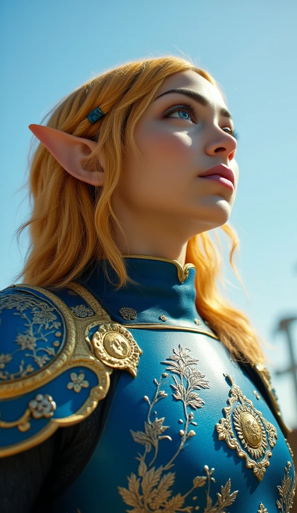 realistic digital art, 1girl, beautiful detailed eyes, beautiful detailed lips, extremely detailed eyes and face, longeyelashes, short blonde hair, green eyes, smiling, layla from mobile legends, fantasy warrior armor, medieval fantasy setting, dramatic lighting, epic fantasy, cinematic lighting, photorealistic, 8k, highly detailed, masterpiece, (best quality,4k,8k,highres,masterpiece:1.2),ultra-detailed,(realistic,photorealistic,photo-realistic:1.37)