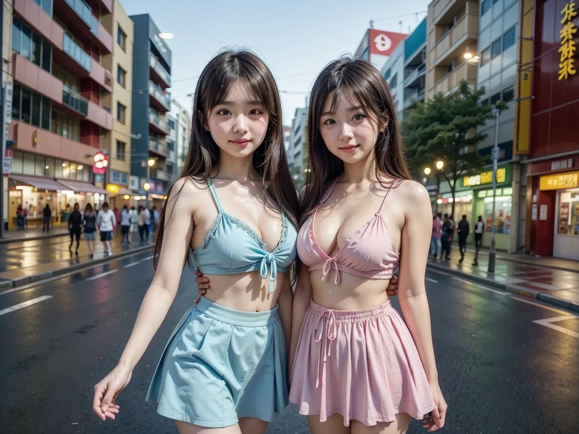 tres prostitutas japonesas adolescentes usando babydoll sexy na rua a noite