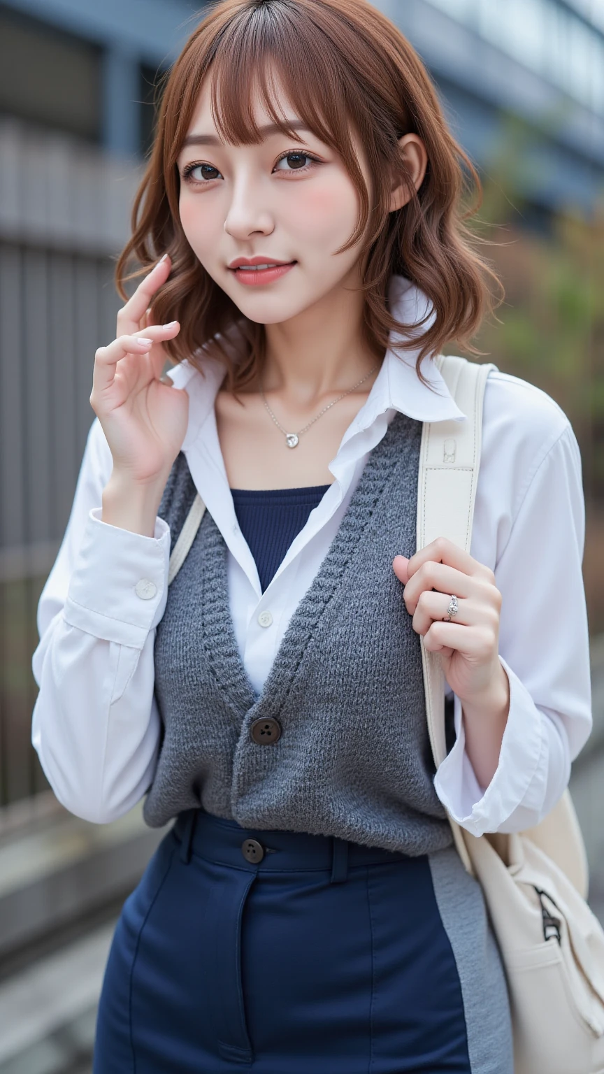 ((Tabletop, Highest quality, High resolution, Hmph, Pixel perfect, 4K, Hmph, Hmph))), One Girl, single, alone, Beauty、The whole body is visible、 ((Short Wavy Hair, bangs, Brown Hair)), ((Brown eyes, Beautiful eyelashes, Realistic eyes)), ((Detailed face, Blushing:1.2)), ((Smooth texture:0.75, Realistic texture:0.65, Realistic:1.1, Detailed Photos)), Medium chest, Dynamic Angle, Perfect body, ((Unbuttoned shirt、I'm not wearing shoes、White Sox)), An empty classroom、Sit at a desk、Lower'I took my feet off the desk.............................................................、evening、、、Very embarrassing panic smile、(Spread your legs、Knees wide open、Floral lace )、、(Pink lace )、Angle from below