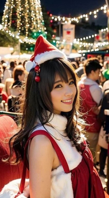 Best Quality, masutepiece, hight resolution, 1girl in,Christmas beauty full body high resolution image,Super high resolution images of beautiful faces,Dressed in Santa Claus costume,Hair Ornament,Maroon hair,fully body photo, Jewelry,Beautiful face,Tyndall effect,Photorealistic, Detailed image of horizontal Christmas tree,fullbody image,(High detailed skin:1.2),Smiling and looking at the camera,full body digital single lens reflex camera, in the soft and bright sunlight,High quality, Volumetric lighting, Candid, photograph, High resolution 8K,