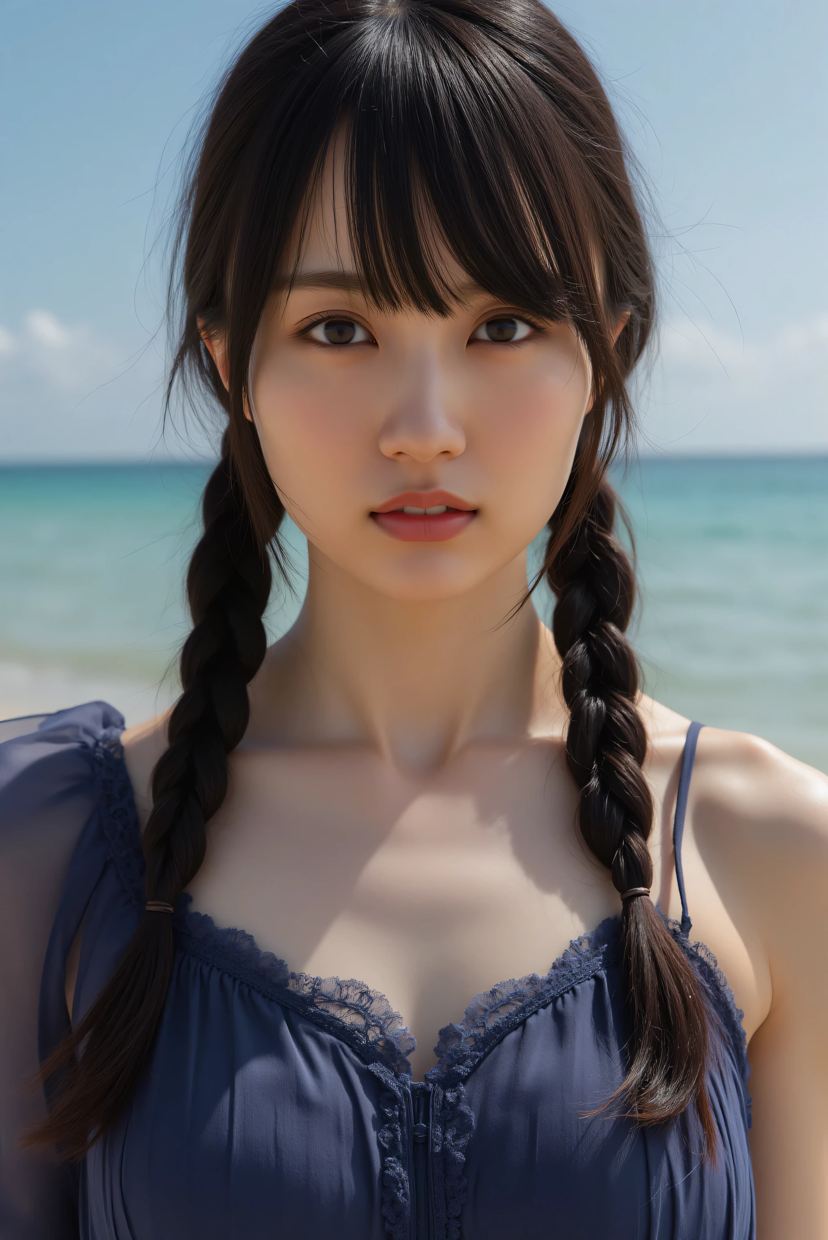 {{{Masterpiece}}}, {{{Highest quality}}}, {{Super detailed}}, {{非常に繊細で美Shii}}, {{8K}}, Raw photo，Realistic human skin，18-year-old, Japanese Girls，Mr.々Hairstyle,Swimwear,Various expressions, alone,Idol's face, Black Hair, 黒eye, {{Ample breasts，Large Breasts}}， figure，Short，Digital SLR, Looking at the audience, Frank, Sophisticated, like々Shii, Thin arms, Professional Lighting, , Reality Girls, Swimwear姿で, , pretty girl,Swimwearを着るとてもpretty girl、Look forward、Baby Face、(Junior idol:1.4)、 ((big , Cleavage, )), (Face Light, Sharp focus:0.8),Simple Background, Ocean，river，Waterfront，eye ,黒eye, eyeの下のくま:1.3) , (Jig eyes , Expressionless:1.7) , (smile: 0.1)