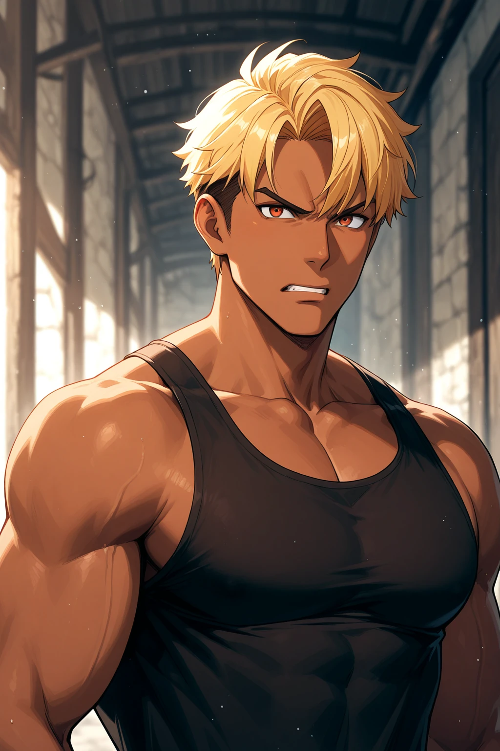 A muscular man in white and gold fitness clothing,Cool hairstyle