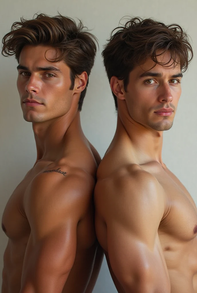 Handsome man , medium curly hair , muscular body ,
 style 