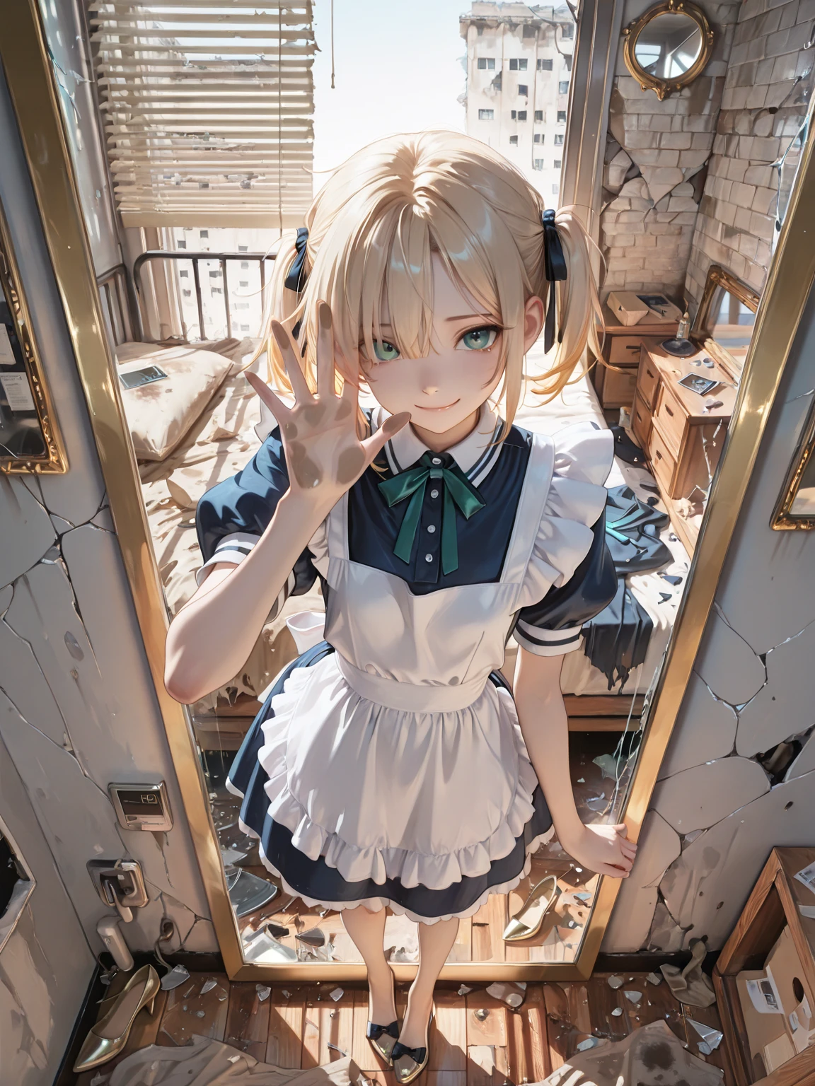 masterpiece, Highest quality, Very detailed, High resolution, An expensive solution, High resolution, 4K, 8K, ユニティ 8K 壁紙, Very detailed CG, masterpiece, Realistic, 2D, 3d, Beautiful details, depth, Fine texture, Super quality: 1.3, Fully focused, Crispy.skin, .he, Very cute anime girl about 3 years old, Expensive silver short hair, Girl about 3 years old, alone, pretty blue dress, blush, Mole, Part your lips, hair ornaments, heart, Purple eyes、Hold a  in your mouth、A defiant smile、Lifting her skirt, a dark alley、Sit on the air conditioner's outdoor unit、Crotch close-up、Angle from below、、Translucent slip、Spread your legs、Looking down from above