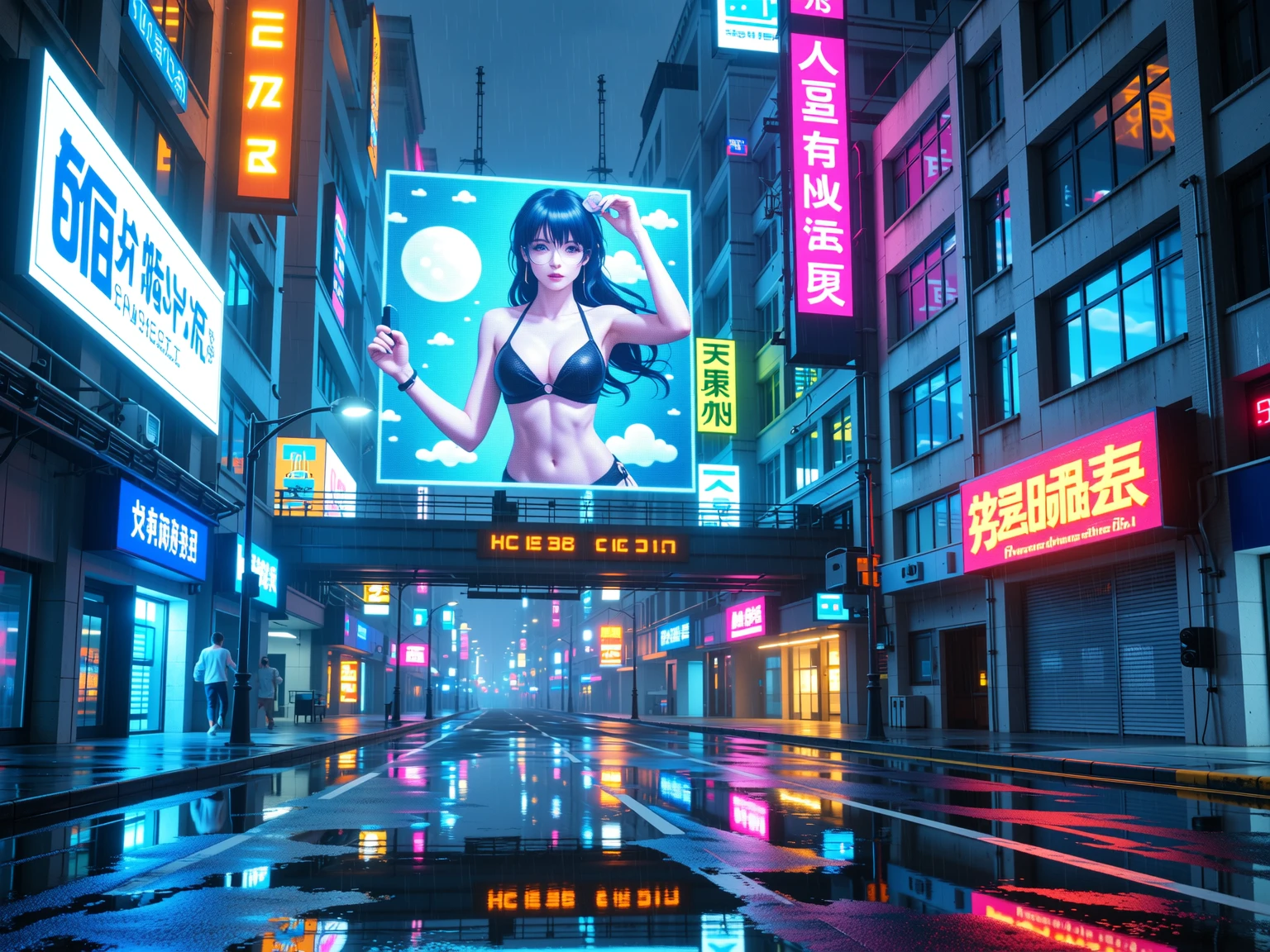 UE 5, computer render, Rendered by Octane, (8K, tmasterpiece), (realistically, Photo degree:1) luminescent concept art, (((((aerial view))))) of Cyberpunk city scene, ((Surreal circuit architecture)), (((((supercars street racing, 1 drone))))). Matrix style, (((((Matrix cascading code))))), (((((a futuristic twin tower skyscraper with a unique twisted design))))), (((((OLED GUI interfaces in the building))))), at night, (((((1girl, solo))))), photo realistic, (((large-??????:1.2 slim body, cleavage))), (((off torn mini matrix-code sling-shirt and black sling bra, extreamly short pleated matrix-code miniskirt exposing ?????))), (((((running pose))))), (((((((matrix style black micro sunglasses))))))), ((((((((((aiming with a short gun)))))))))), (((((looking at camera))))), (((very low view))), (((((half-body thigh level medium shot))))), (((cinematic lighting))).