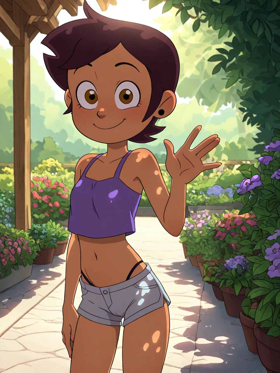 Molly McGee,1girl,solo,(dark skin:1:1),,(completely :1.2),flat chest,( kid),