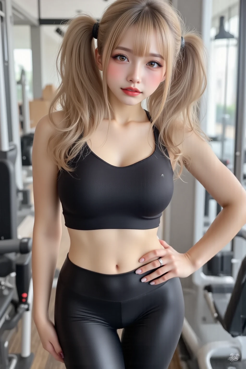 RAW photo, (photo-realistic), masterpiece, Hyper Real, beautiful girl, idol face, beautiful detailed Hazel eyes, Blonde Curly Hair, Slim fit body, ?????????????, Tank Top, Mini Skirt, Narrow waist, Rosy lips, Iris,