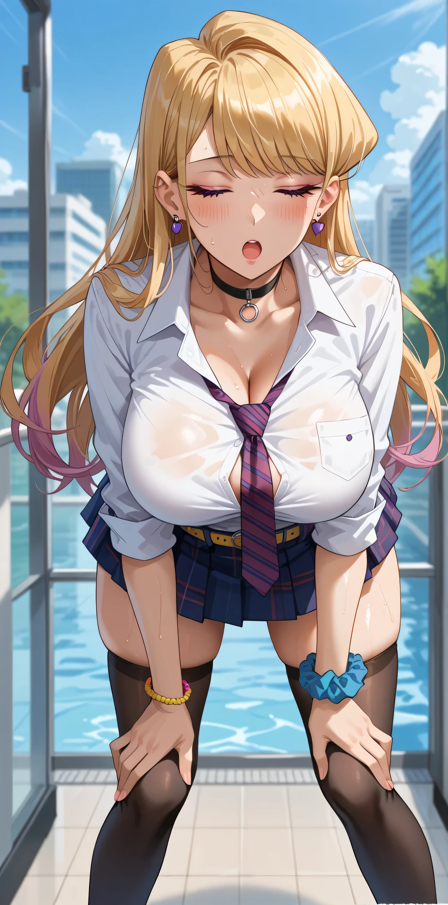 Cinema Lighting、Highest quality、Photo taken from outside a public telephone、Girl in a public phone、Huge breasts、(Kitagawa.Marine)See-through 、high school girl、Stick your ass out、、Torn 、Sweaty、Sweat、、(put a man'Inserting the  into the :1.4)、、をにput in、put in、Browsing Caution、(Rub the butt:1.2)