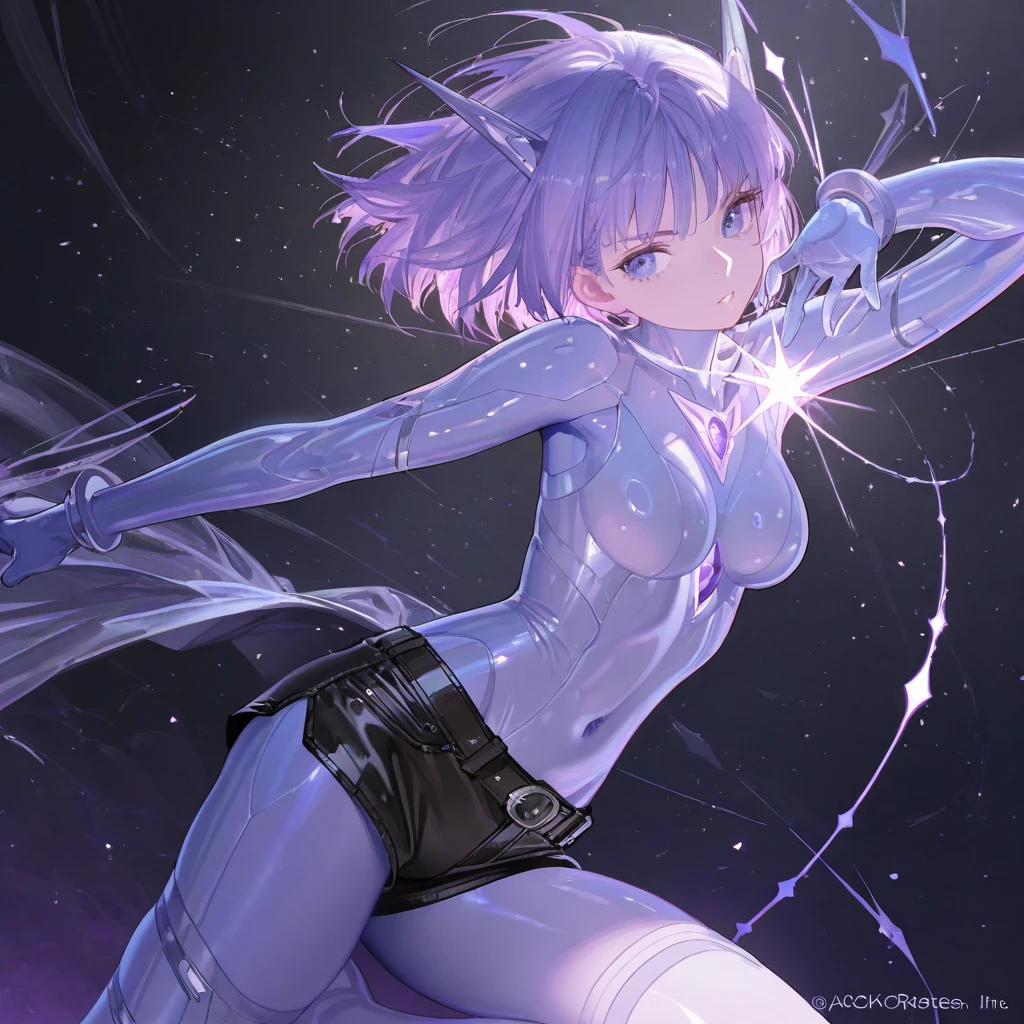 Adult woman, short white hair, cat ears, violet eyes, White superhero uniform, Sleeveless, open belly, t shirt, breeches, claws, anger, Masterpiece, hiquality