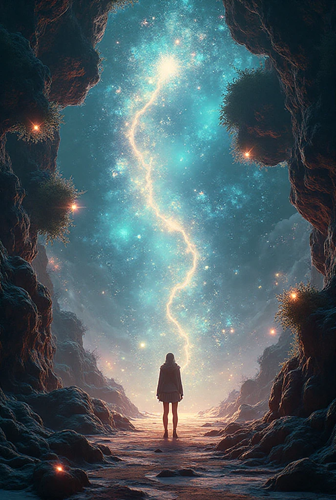 (The world changes. The world changes. The world changes in your eyes.
When you change who you are, everything is beautiful.)
(4k, 4k画質, 超高画質, 超細部, 非常に正確, リアリズム:1.4), 神秘的な、幻想的な、