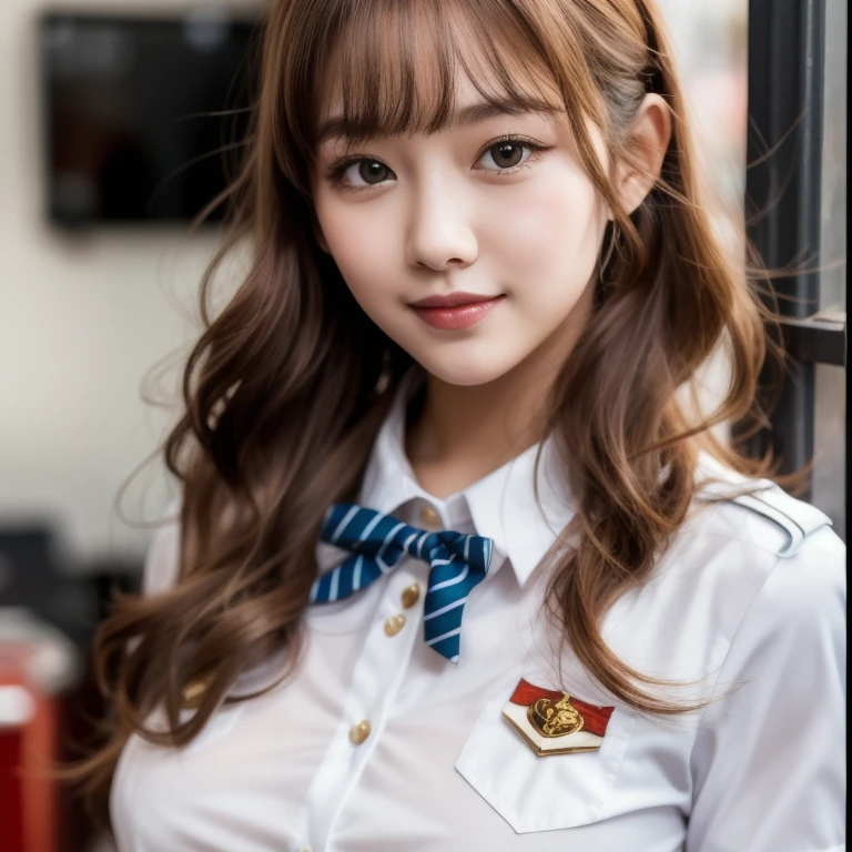 Tabletop, Highest quality, shape, Very detailed, In detail, High resolution, 8k wallpaper, Perfect dynamic composition, Beautiful details, White Magic Academy Uniform, Natural Lip, , Exposing the ，Asymmetrical Wave Hairstyle, smile, White Background