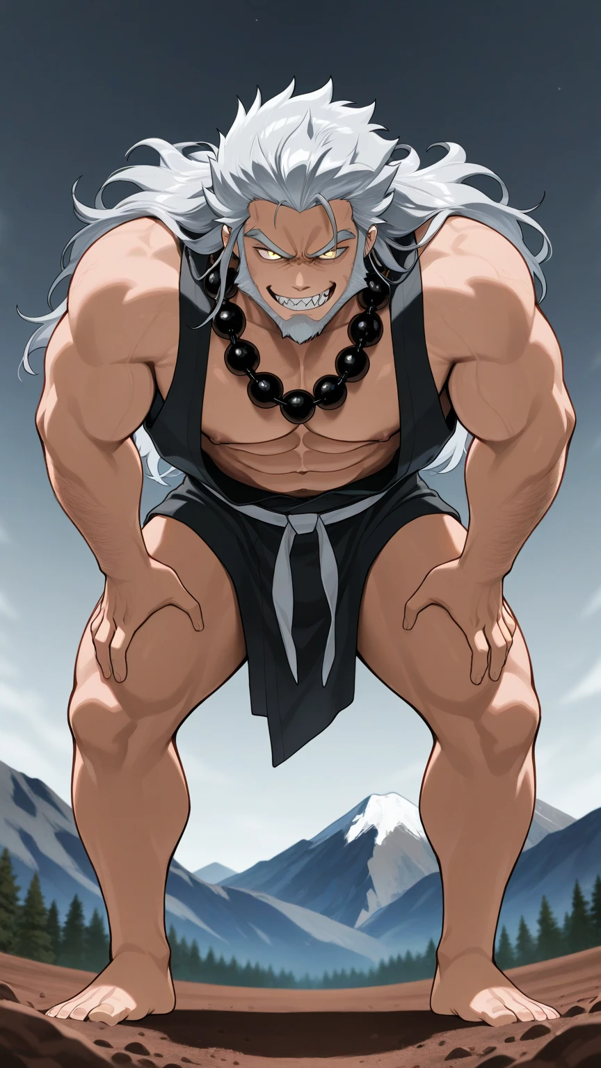 I need a muscular fish with a fish head (masculine) with a trident in his hand and an anchor at his feet