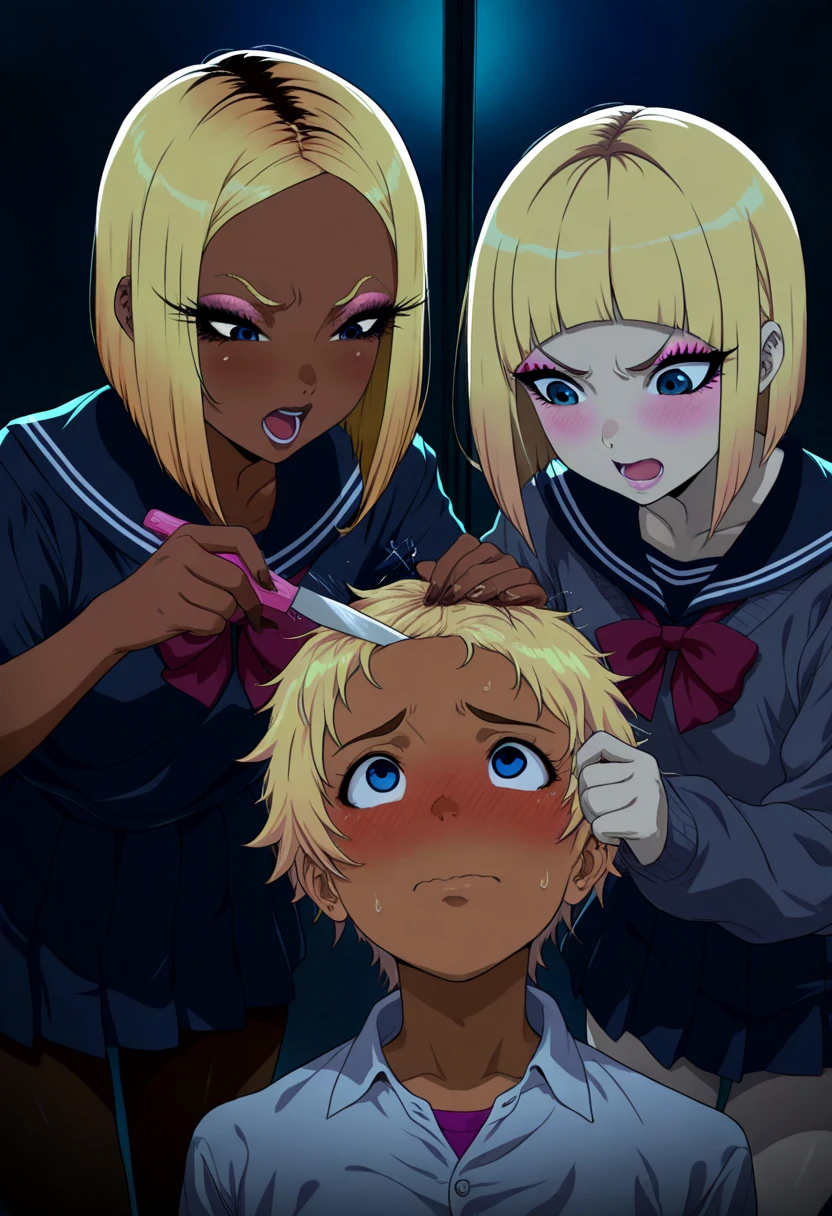 score_9, score_8_up, source_anime, standing, hellsing, seras, blonde hair, , indoors, night, night sky, nighttime, vampire, smirk, fangs, ikuchan, balcony, town background, clothed, male, huge , muscular male, , 3boys, , looking at viewer, faceless male, dark skinned male, pov, , , standing side by side, standing, , , 1girl, 3boys, black haired male, interracial, BLACKED, , raceplay, smug, humiliation, ((faceless male)), ((size difference)), tall male, rough, , ((dark skinned male))), , furry, tiger, anthro on human, tiger girl, chubby, , male head out of frame, ((size difference)), , ((large male)), black haired male, solo focus