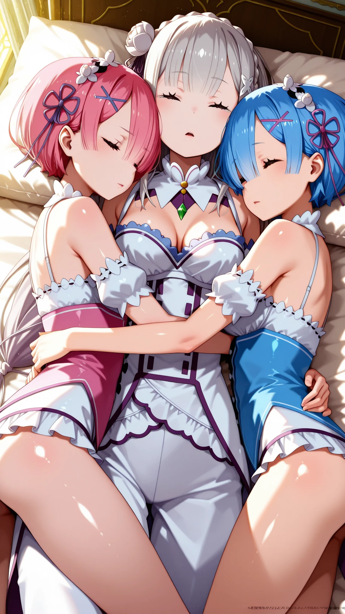 hight resolution, top-quality, ultra-quality, The ultra-detailliert, lighting like a movie、full of sweat、Wearing sweat、(((((Sexy Precure All Stars Wedding))))、、、((Lesbian SEX、My whole body is sweaty、after sex、spread legs and show off pussy、not wearing underwear、accurate anatomy、beautiful nipples、、make love))