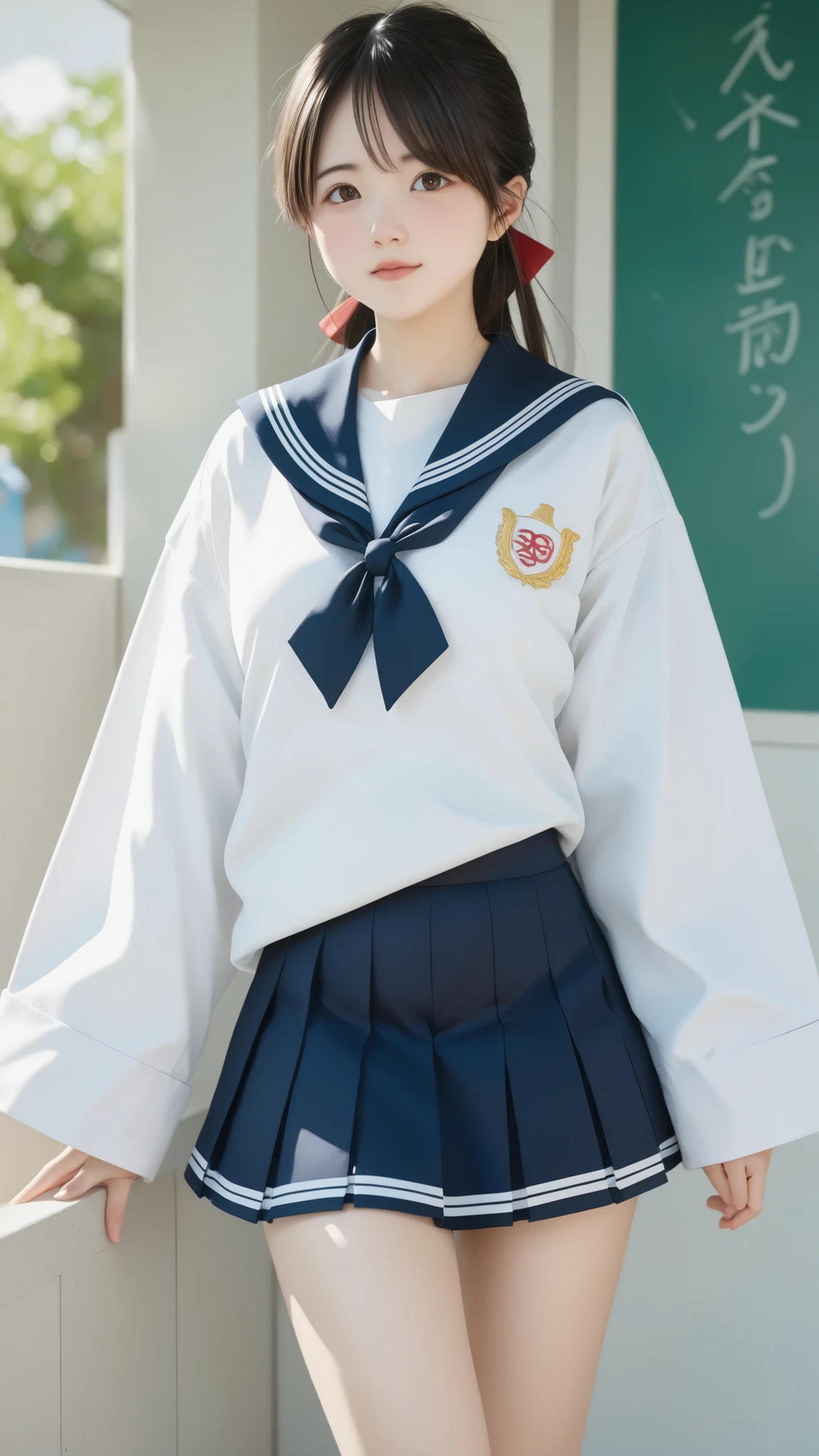  Japanese woman in a short skirt and white shirt, solo,  upper body portrait, wearing Japanese uniform, Female High School Student Uniform, Japanese uniform, I'm in uniform, 学校のI'm in uniform, cute high school girl,  girl ,  JK uniform , seifuku, Female student posing, Zhang Ding, sailor-inspired loose coat