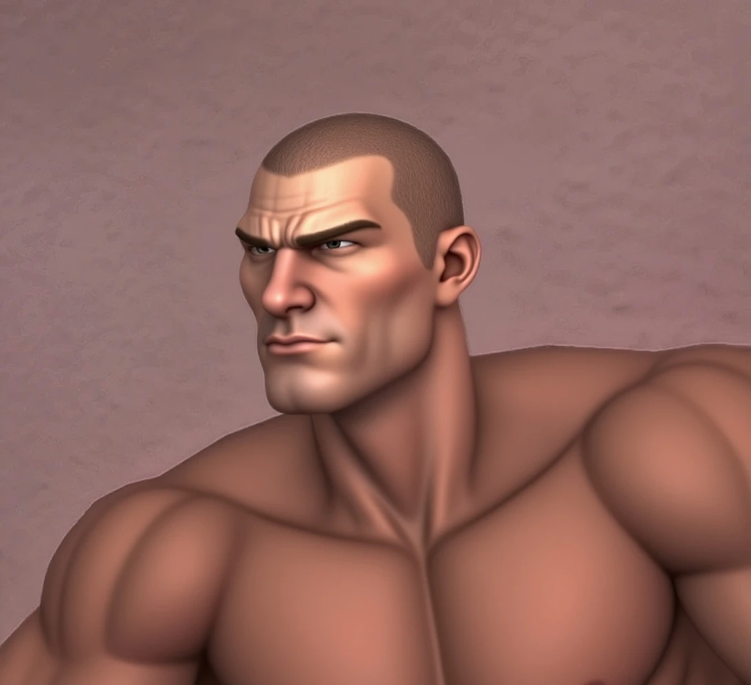 David King,  black hair,  stubble,  handsome,  charming,  alluring,  rugged,  (,  shirtless:1.2),  (short hair,  crewcut,  flat hair,  low hair:1.2),  (standing),  (upper body in frame),  simple background,  black background,  fog,  dark atmosphere,  perfect light,  perfect ,  perfect proportions,  perfect perspective,  8k,  HQ,  (best quality:1.5,  hyperrealistic:1.5,  photorealistic:1.4,  madly detailed CG unity 8k wallpaper:1.5,  masterpiece:1.3,  madly detailed photo:1.2),  (hyper-realistic lifelike texture:1.4,  realistic eyes:1.2),  picture-perfect face,  perfect eye pupil,  detailed eyes,  realistic,  HD,  UHD,  (front view:1.2),  portrait,  looking outside frame,<lora:EMS-262056-EMS:0.900000>