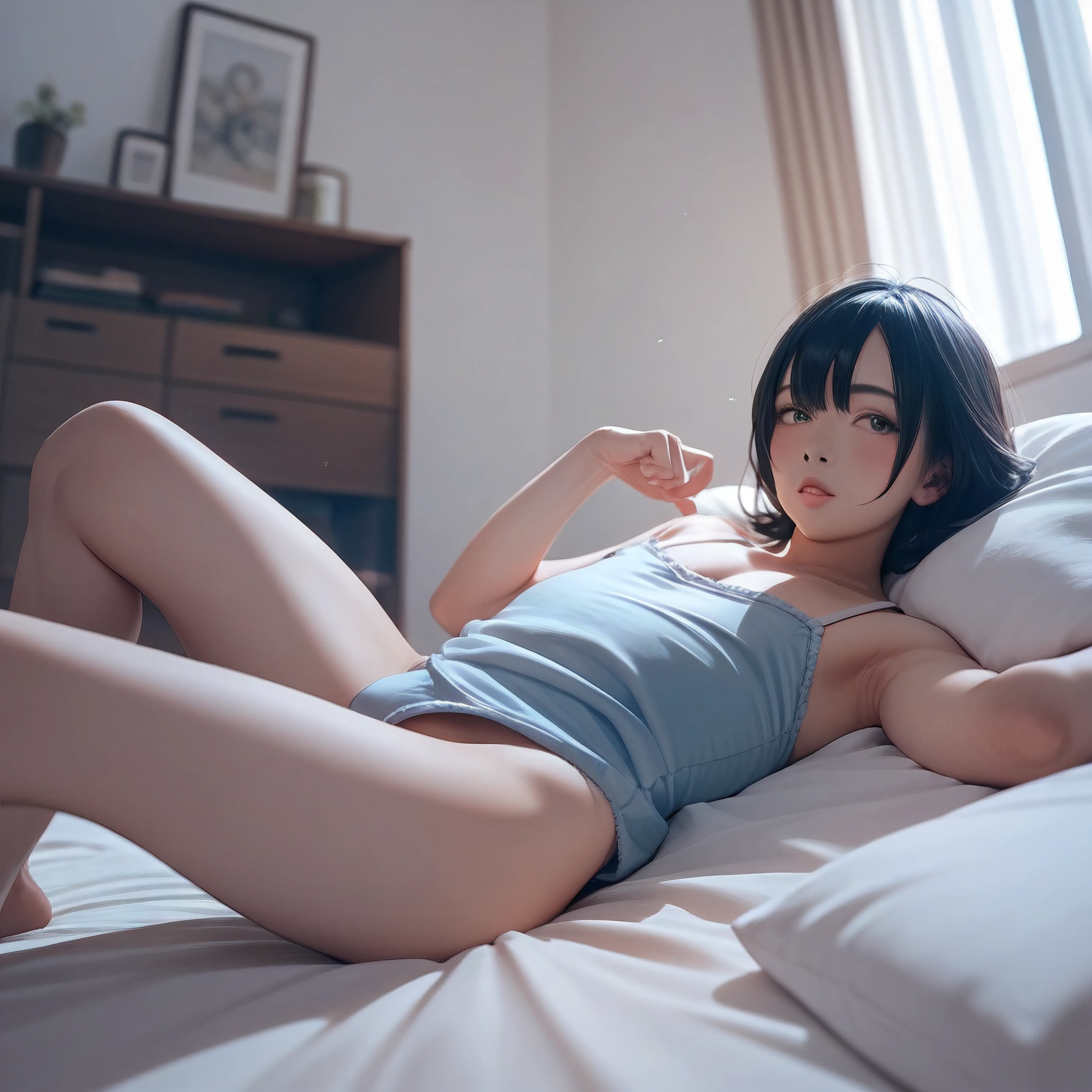 Under the bed. . In the style of Adrian Ghenie, Esao Andrews, Jenny Saville, Edward Hopper, surrealism, Dark Art par James Jean. Tim Burton. Esthetic 90s anime.