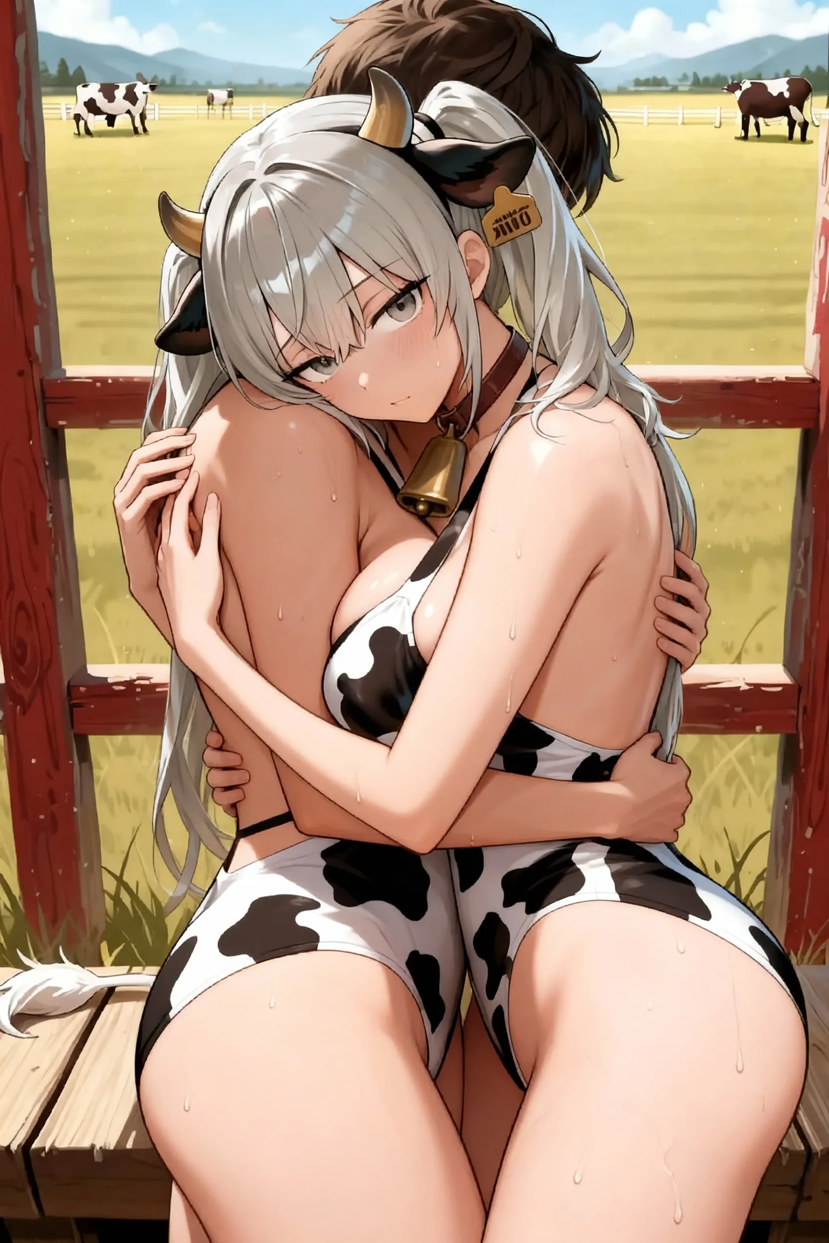 sitting position, hug, face to face, straddle、Cow print bikini、Both eyes open、Hardcore、Nipples、Raped by a scary yankee、Deepthroat、Oral sex、Blowjob、Penis insertion、Pussy、Covered in semen、Many large bruises、Girl、Girl、Short、Younger、Lower school year、Baby Face、Super big breasts、Tears of joy、Violence、At elementary schools, parks, homes, etc.、Dynamic Angle、masterpiece、best quality、ultra-detail、My hair is messy、scream and ask for help、Rough sex、Milking、Breast milk、
