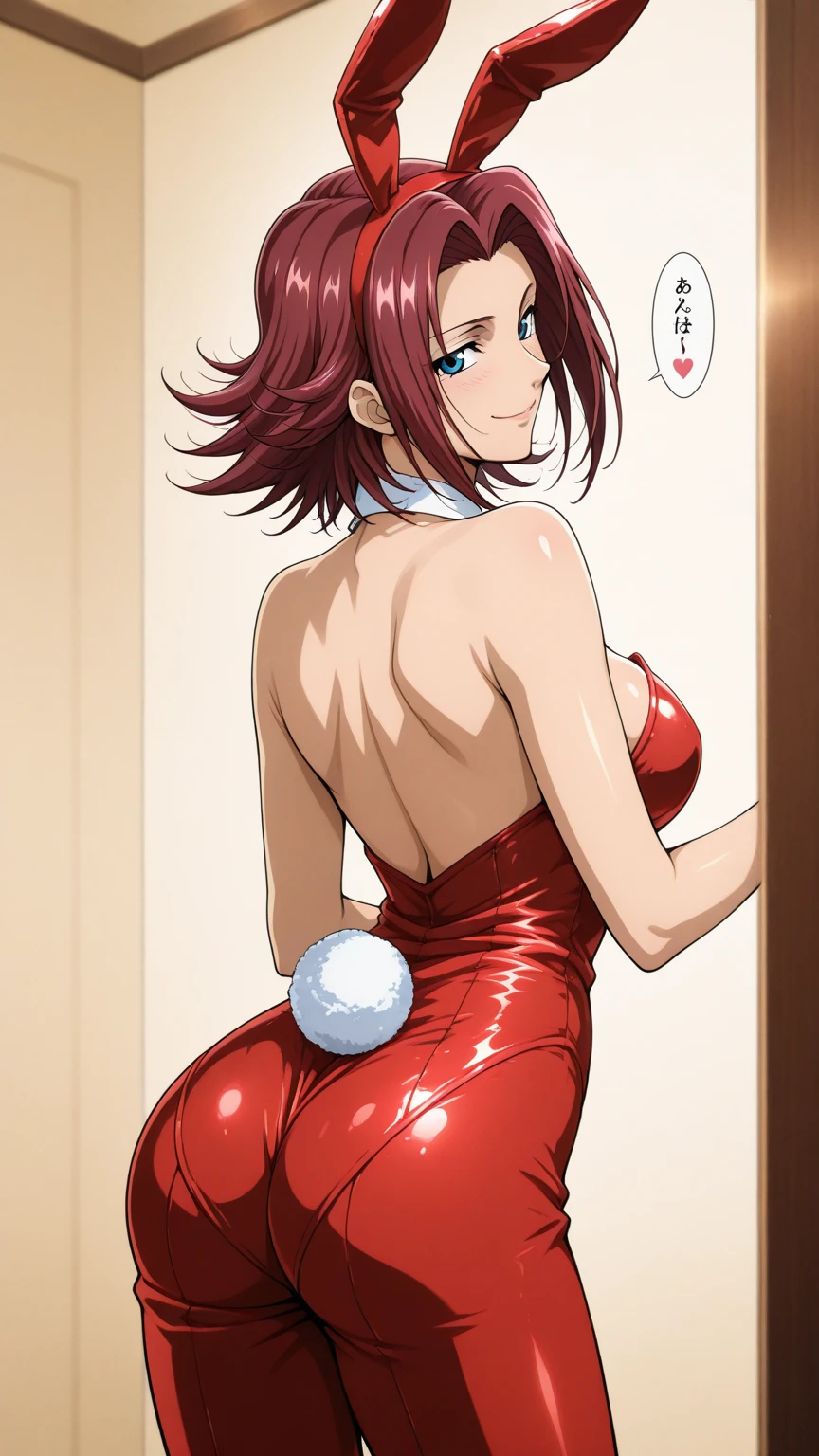 score_9, score_8_up, score_7_up, score_6_up, score_5_up, score_4_up, KallenStadfeldXL, blue eyes, red hair, short hair, hair intakes, large breasts, rabbit ears, red bowtie, pink playboy bunny, pink leotard, white wrist cuffs, pink pantyhose, pink footwear, solo, standing, seductive smile, looking at viewer, indoors <lora:KallenStadfeldXL:0.9>