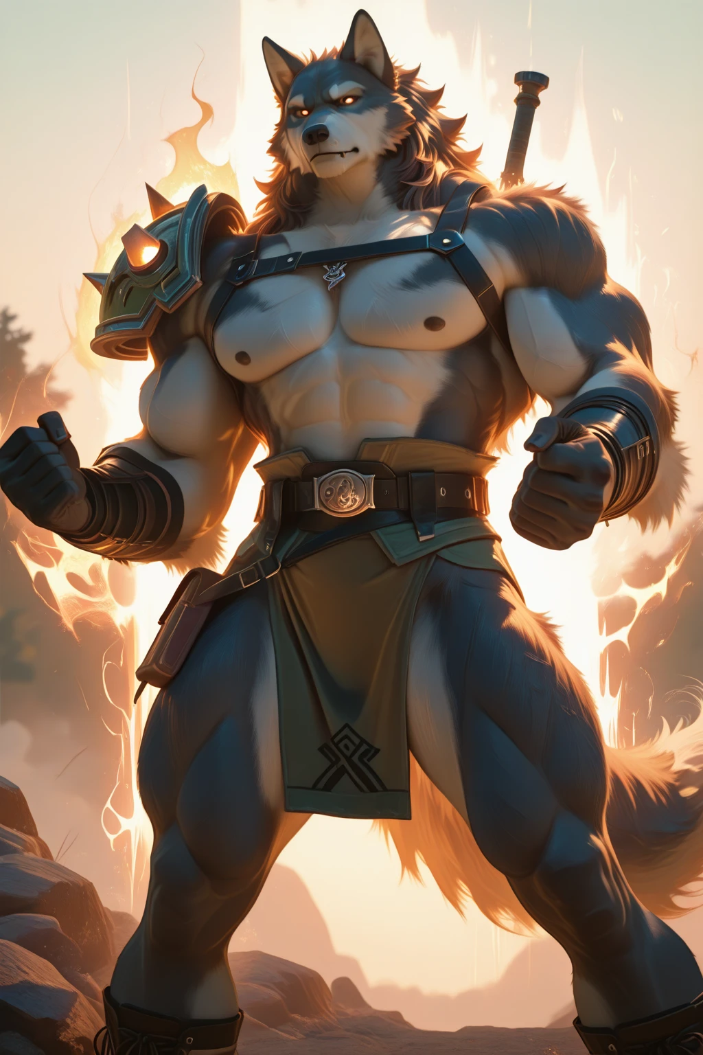 Paradise background, master painting, highly detailed, furry art, anthropomorphic animal, cute, pixar style, werewolf, (dark brownish red fur), yellow sclera, (werewolf eyes), wearing armor, wearing armor, wearing cuirass, male, ((wolf face)), anthropomorphic animal, clear details, master painting, bright, highly detailed, anime eyes, slim --auto