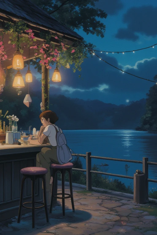 Man and woman sit in cafe,rain,night sky,drink a coffe, Filipino people