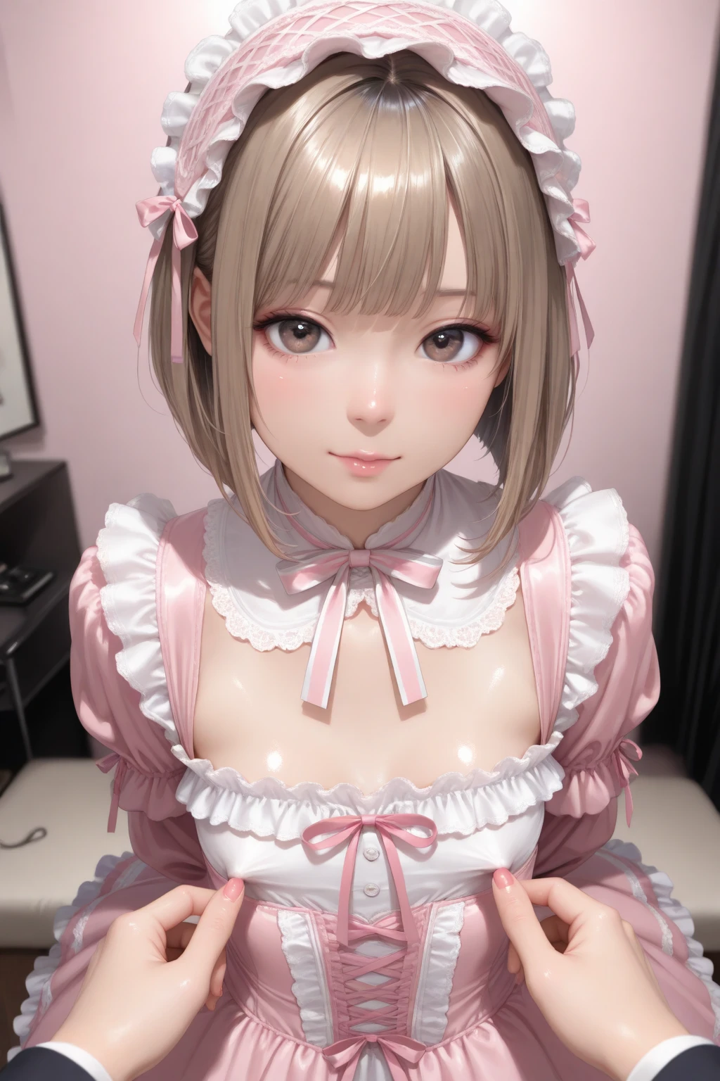 ((((Best Quality, 8K, 32K, masterpiece, 1.2)))),{{solo}},,{{{Artist: Detail Tweaker LoRA's style}}},((perfect beautiful face:1.2)),　oyakodon, mother and daughter,((doing , hold  with breasts, squeezing breasts together, rubbing 1  with breasts:1.2)), little leaking  from ,  embarrassed, blush,  face,