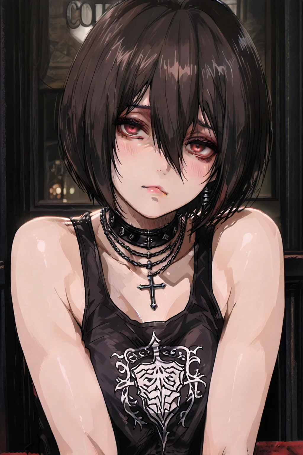 goth girl,red and black hair