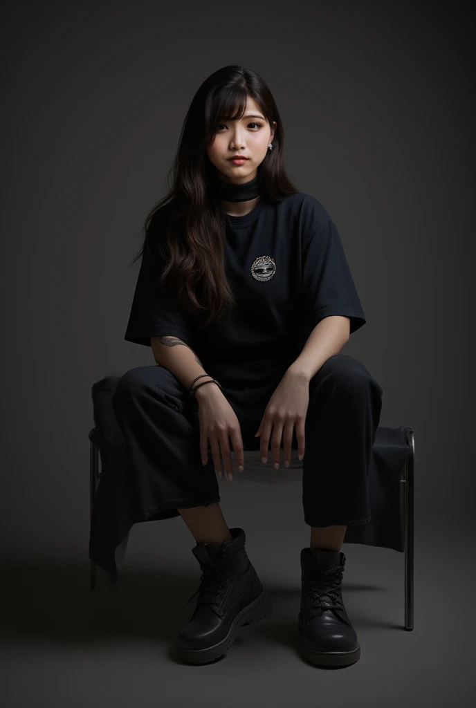 Japanese Girl sees the ghost and pees her black palazzo pants until her pants are wet in fright.