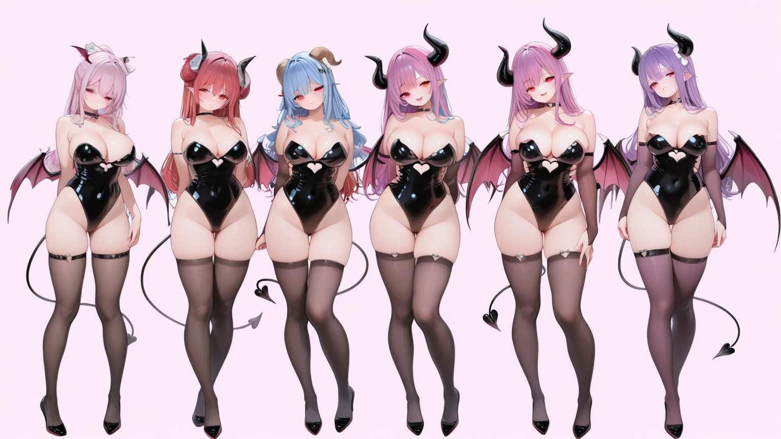 masterpiece, best quality, cute eyes, 1girl, solo, high fantasy costume, ((white background)), full body, multiple views, leotard, succubus, dragon horn, bra, side by side,
