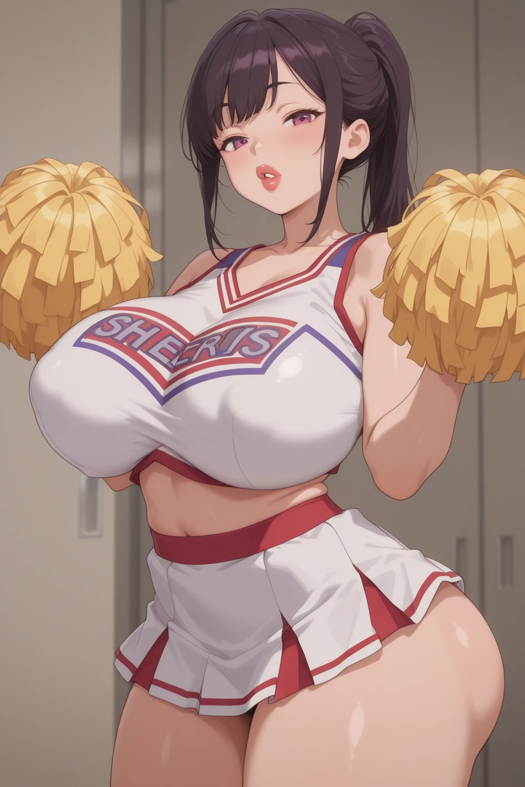 Score_9, score_8_up, score_7_up, score_6_up, score_5_up, score_4_up, source_anime, solo, 1girl, cute students, young female, sagging gigantic ????????????, wide ????, thick thighs, huge ???????, ?????? slip, black ???????, dark ???????, sideview, detailed eyes, brown eyes, looking at viewer, cheerleading uniform, sleeveless, ??????, ??????, collarbone, head tilt, showing hairy stomach hair, hairy stomach hair, showing hairy pubic hair, skirt, showing armpit, hairy armpit hair, ???????, ??? shot on armpit, ?????, ?????????? with boy, Japanese, ??????, crowded, schoolyard, ??????????, ??? ???????????, side view, side angle, spreading legs, hand behind the head, fecundation mark, ?????? atmosphere,  knee-high socks, tanned skin, ????, ?????