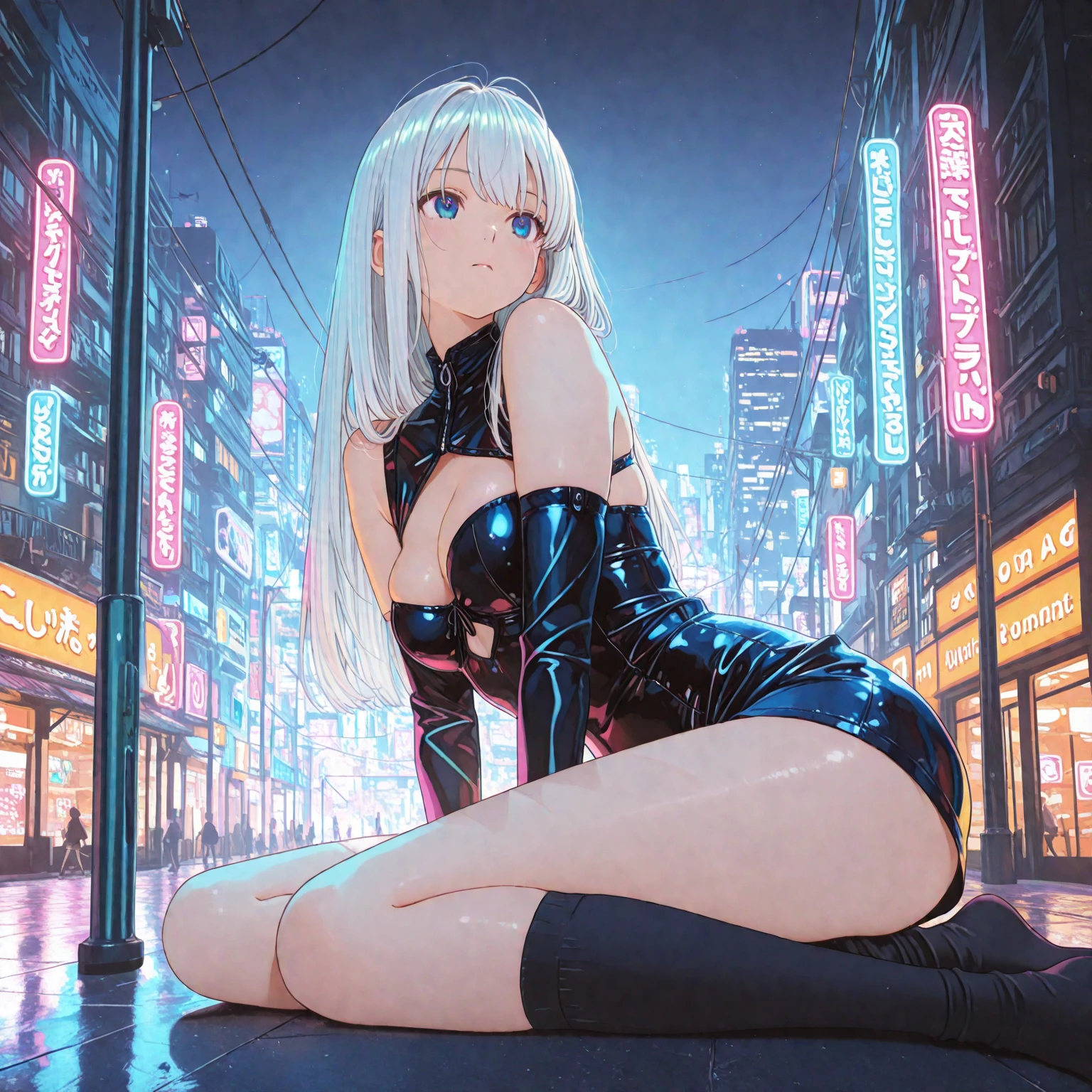 obra de arte, melhor qualidade, HuTaoV4, 1 garota, Sozinho, corar, twintails, Cabelo longo, cabelo entre os olhos, ((roupas de rua)), cidade, ao ar livre, noite, Movie poster, 8K extremamente detalhado, suave, high resolution, ultra qualidade, cinematic lighting, Ambient Occlusion, High definition, 2k, 4K, 8k, 16K, anime extremamente detalhado, rostos detalhados, perfect composition, plano amplo, Atmospheric lighting, muito sexy, saia elevadora,mostrando a bunda para o espectador , sem censura, , sem censura