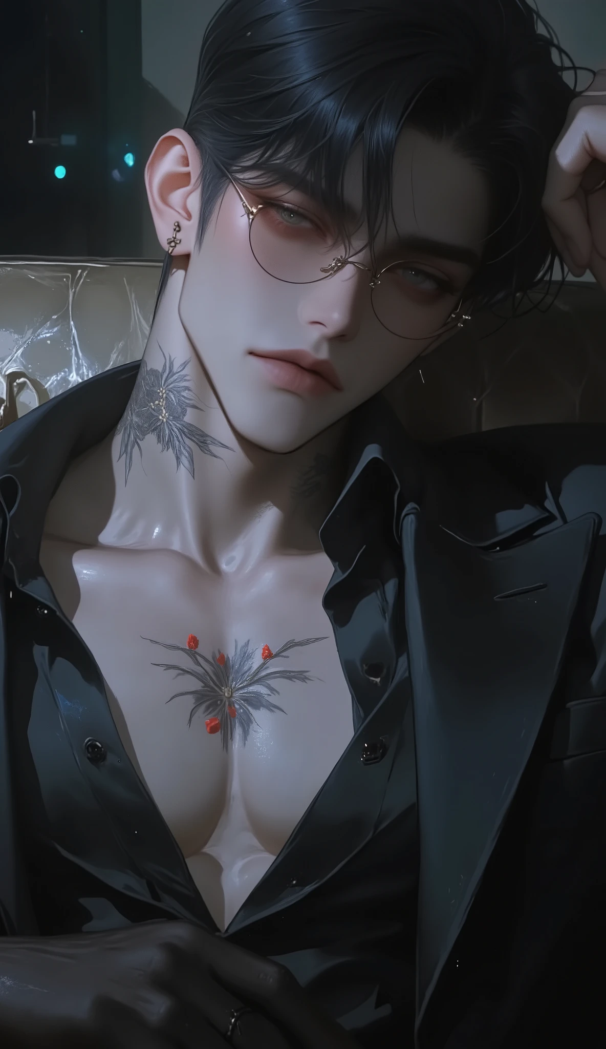 4K , 8k , (just 1 male with short dark hair gray eyes) , Short Hairstyle , Hairstyle without bangs , private office environment , with suit , novel , comics , handsome 남자 , in very detail , hair details , very looking at the bottom of the stage through the detais , A well-balanced , korean , cool , looking at the bottom of the stage through the , bright light in the eyes , Half-body focus , nice muscles , cool , adult , Just one person, Longshot , Night time , Yakuza , Number, ((he's an old man)) , What tattoo ,posing on the couch., (just 1 male with short dark hair gray eyes) , private office environment , novel , comics , handsome 남자 , in very detail , Just one person, Night time , Yakuza, Male Focus , (backward bangs), (black suit), 얇은 입술
slight attractive in front of the target smile, sharp jawline, Carving features, attractive in front of the target, red flower, handsome, elegant, refined, slender and muscular body, elaborate, intelligent, chilly , sharp, wearing a charismatic, forcible, Dominant, (One DILF Male), extremely mature man, (mature man),
masterpieces, Top Quality, neat short hair with semi-realistic, animation style, ultra detail, very handsome face, perfect eyes, high resolution, ultra quality, 8k, Detailed shot, Detailed costumes, simple background, Very Good Illustration, (Depth ), Composed, intricate details, elaborate look