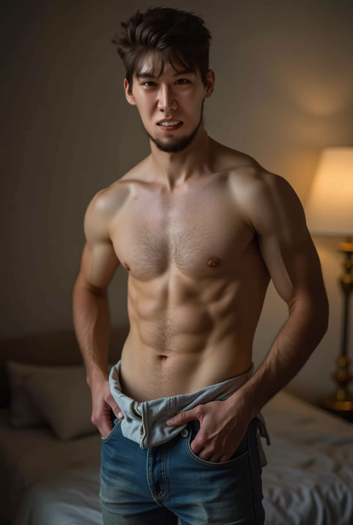 chris evans, , only wears boxershorts, massive bulge,  over his  ans sixpack