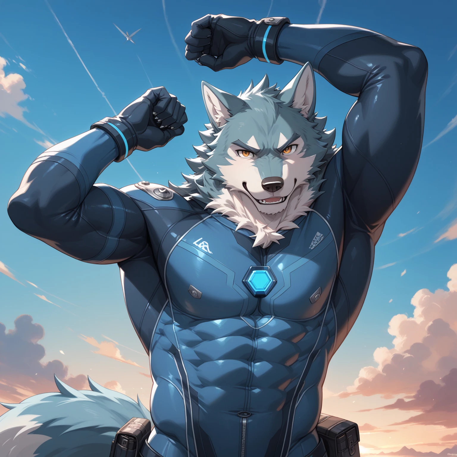 (score_9, score_8_up, score_7_up, score_6_up) BREAK (furry, source furry, uploaded on e621) BREAK robot, android, android skin, barcode tattoos, barcode tattoos on the body, (broken neck:1.2, damaged belly:1.2, cracked arms:1.2), cracked chest, solo, male, young, , athletic, thin waist, white arctic fox, white fur, short messy dark blue hair, cute young face, talking, black mouth, canine teeth, glowing red robotic eyes, hard , black speedo, belt, holster, mechanical components, blue mechanical parts, gun, holding gun, hand holding gun, fight, fighting, fighting in the battle, battle, battleground, battleground background, angry expression, looking away, BREAK good quality, best quality, high quality, high definition, hd, 4k, 8k, masterpiece, good proportion, perfect proportion, good , perfect  