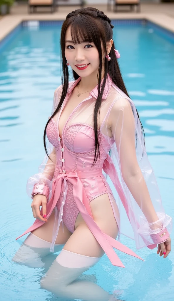 Ultra-high resolution,Very detailed,Highest quality,One Girl,Japanese women, smile, Voluptuous bust,Perfect body, Girl is sideways,A girl is getting caught in the rain,
Wet Skin,Your clothes are wet and sticking to your skin,
Pink high gloss satin clothing,Pink satin long tights,Tight clothing,Belly button
